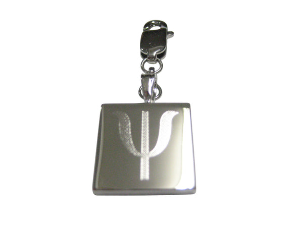 Silver Toned Etched Greek Letter Psi Pendant Zipper Pull Charm