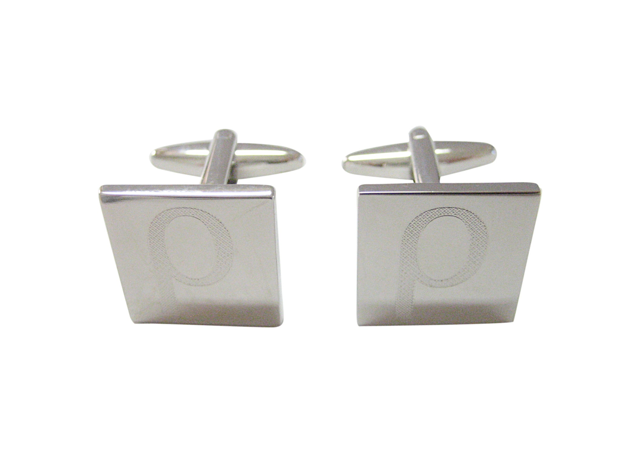 Silver Toned Etched Greek Letter Rho Cufflinks