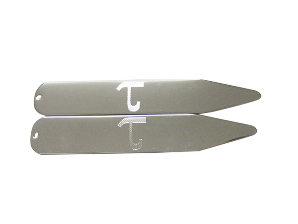 Silver Toned Etched Greek Letter Tau Collar Stays