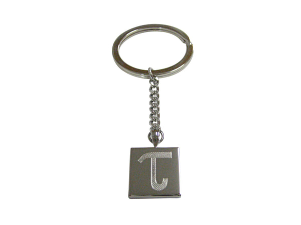 Silver Toned Etched Greek Letter Tau Pendant Keychain