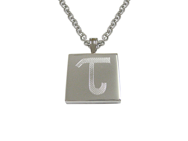 Silver Toned Etched Greek Letter Tau Pendant Necklace