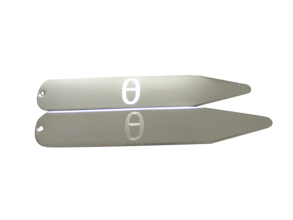 Silver Toned Etched Greek Letter Theta Collar Stays