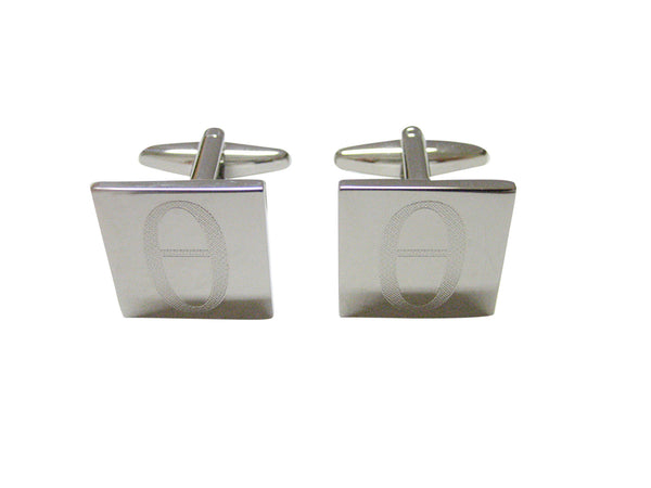 Silver Toned Etched Greek Letter Theta Cufflinks