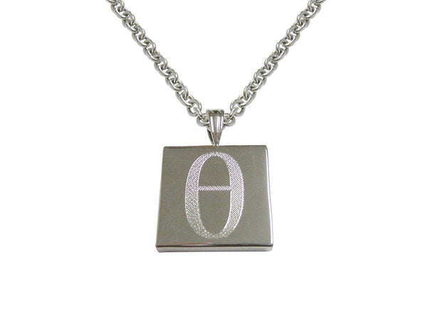 Silver Toned Etched Greek Letter Theta Pendant Necklace