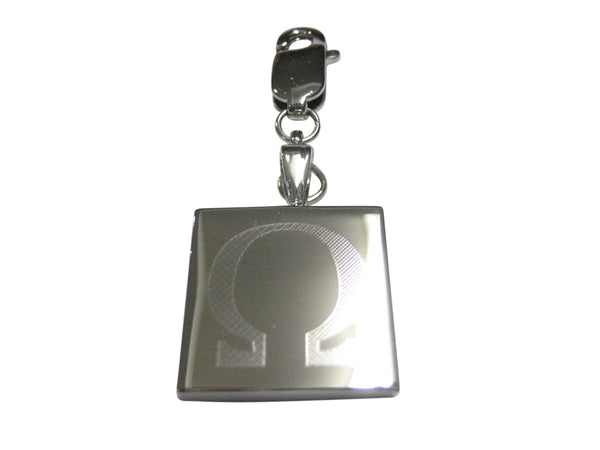 Silver Toned Etched Greek Letter Uppercase Omega Pendant Zipper Pull Charm