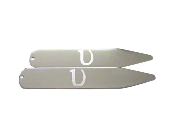 Silver Toned Etched Greek Letter Upsilon Collar Stays