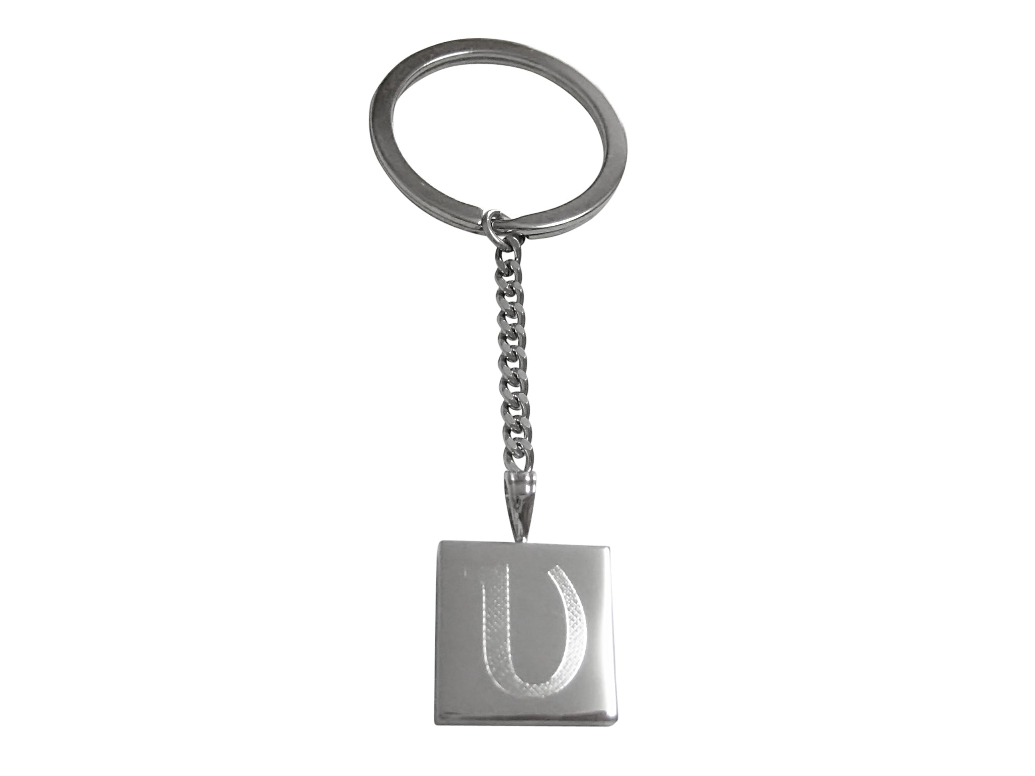 Silver Toned Etched Greek Letter Upsilon Pendant Keychain