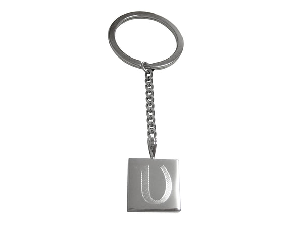 Silver Toned Etched Greek Letter Upsilon Pendant Keychain