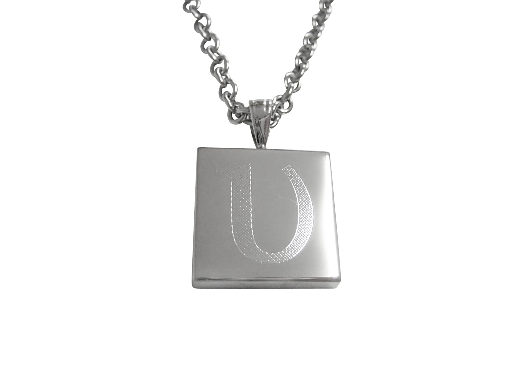 Silver Toned Etched Greek Letter Upsilon Pendant Necklace - Kiola Designs