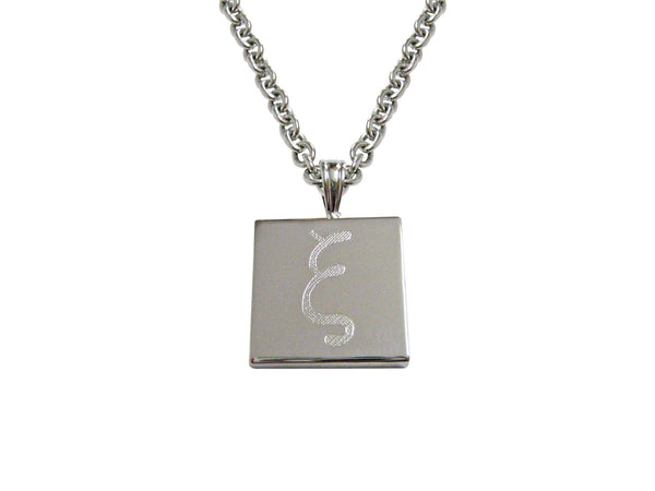 Silver Toned Etched Greek Letter Xi Pendant Necklace