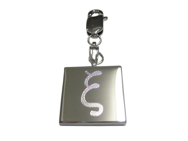 Silver Toned Etched Greek Letter Xi Pendant Zipper Pull Charm