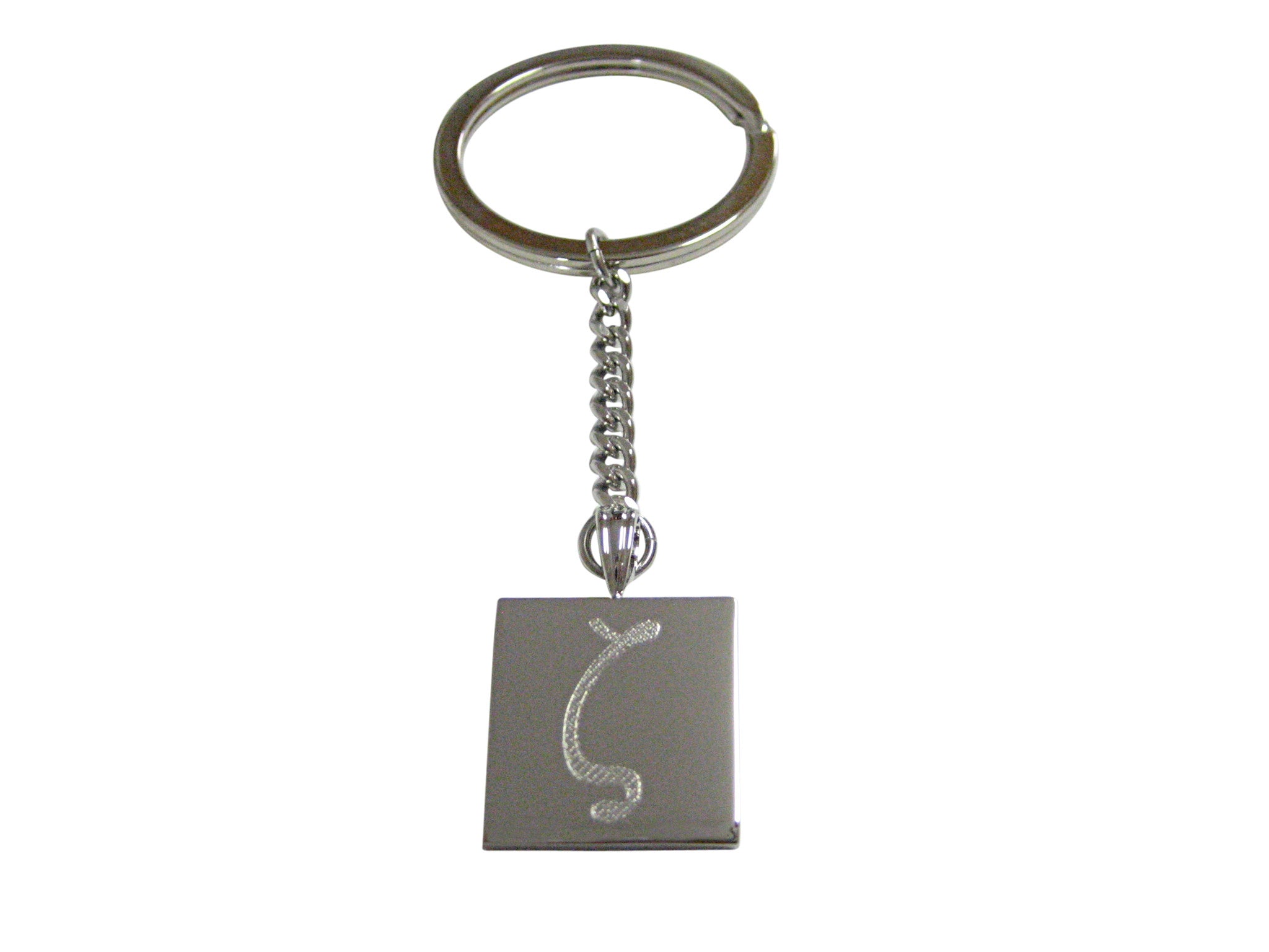 Silver Toned Etched Greek Letter Zeta Pendant Keychain