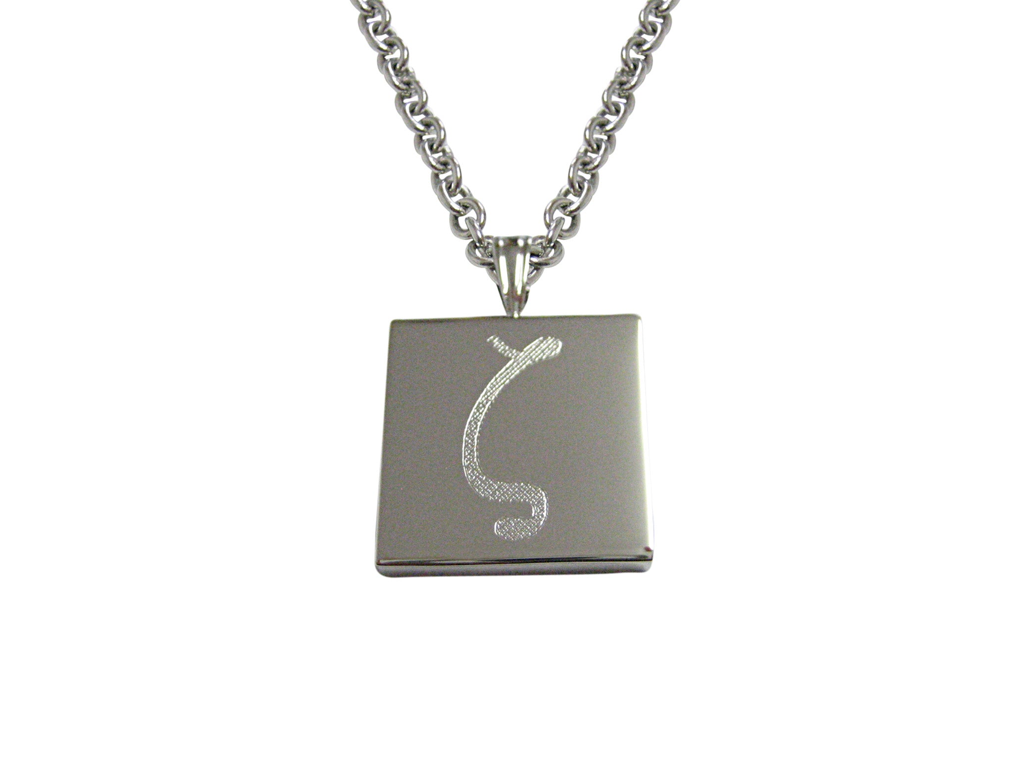 Silver Toned Etched Greek Letter Zeta Pendant Necklace