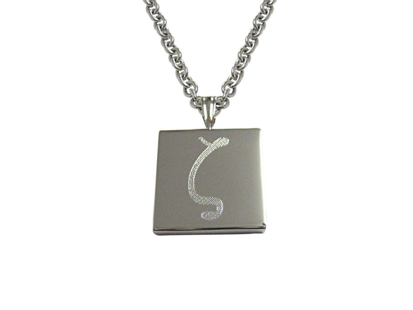 Silver Toned Etched Greek Letter Zeta Pendant Necklace