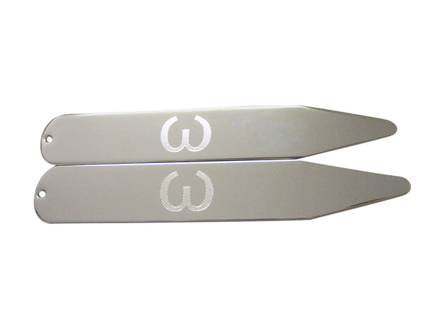 Silver Toned Etched Greek Lowercase Letter Omega Collar Stays