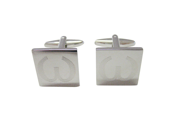 Silver Toned Etched Greek Lowercase Letter Omega Cufflinks