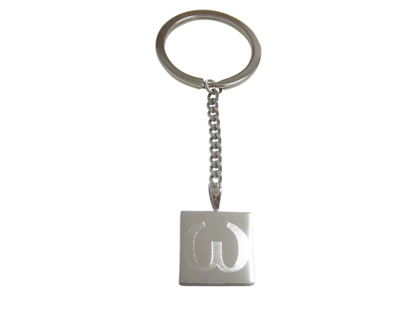 Silver Toned Etched Greek Lowercase Letter Omega Pendant Keychain