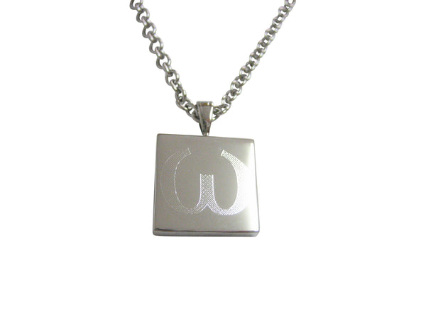 Silver Toned Etched Greek Lowercase Letter Omega Pendant Necklace