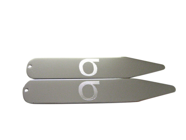 Silver Toned Etched Greek Lowercase Letter Sigma Collar Stays