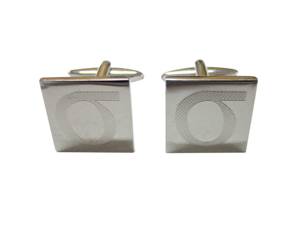 Silver Toned Etched Greek Lowercase Letter Sigma Cufflinks