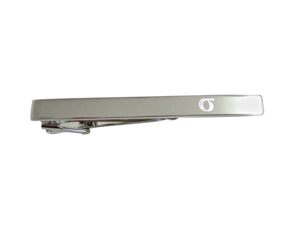 Silver Toned Etched Greek Lowercase Letter Sigma Square Tie Clip
