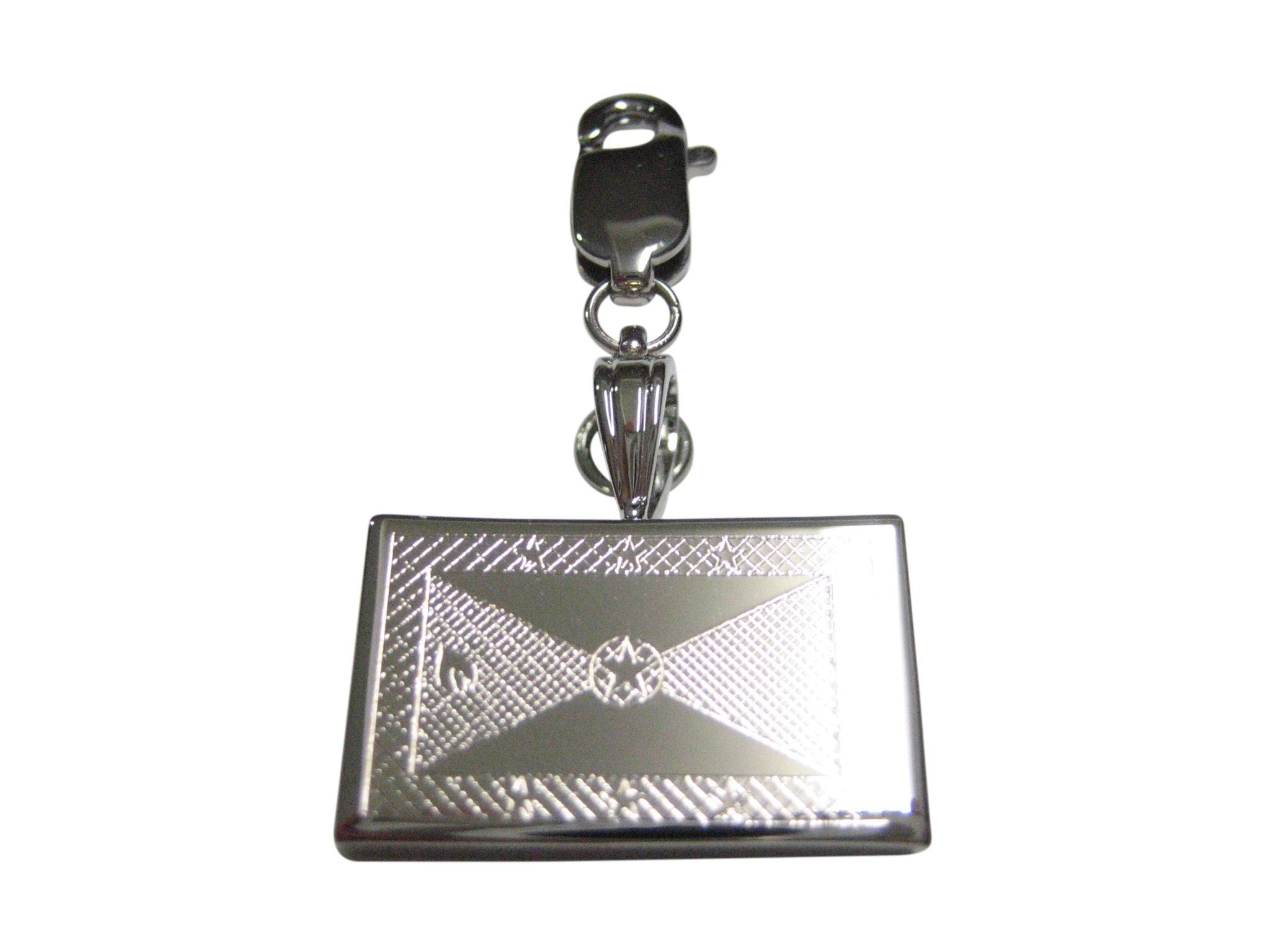 Silver Toned Etched Grenada Flag Pendant Zipper Pull Charm