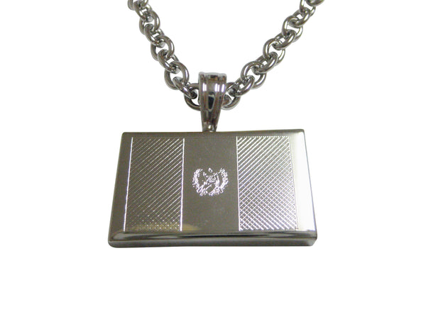 Silver Toned Etched Guatemala Flag Pendant Necklace