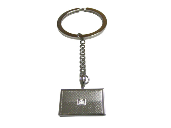 Silver Toned Etched Haiti Flag Pendant Keychain