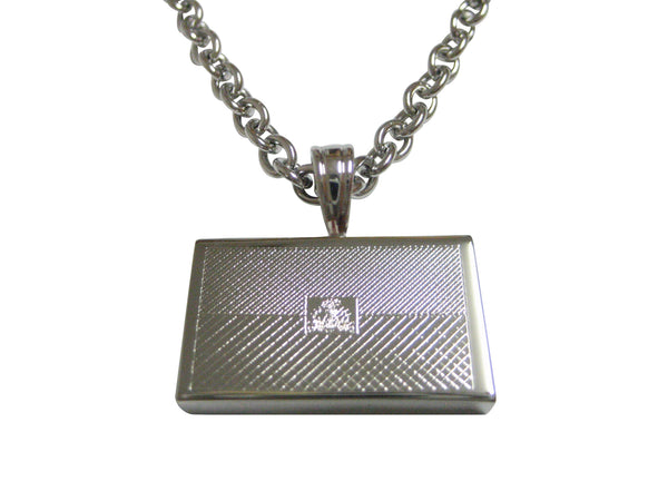 Silver Toned Etched Haiti Flag Pendant Necklace