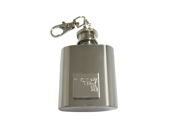 Silver Toned Etched Handgun 1 Oz. Stainless Steel Key Chain Flask