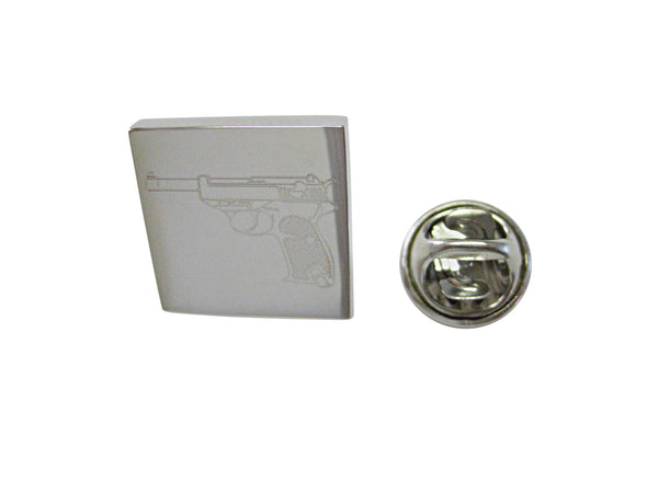 Silver Toned Etched Handgun Lapel Pin