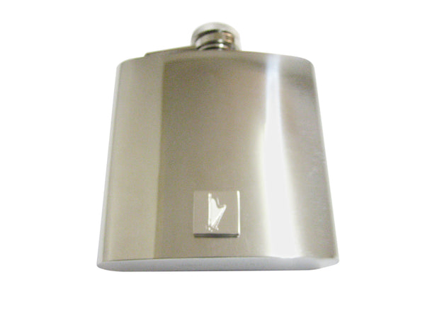 Silver Toned Etched Harp Musical Instrument 6 Oz. Stainless Steel Flask