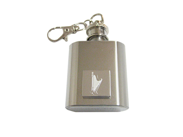 Silver Toned Etched Harp Musical Instrument 1 Oz. Stainless Steel Key Chain Flask
