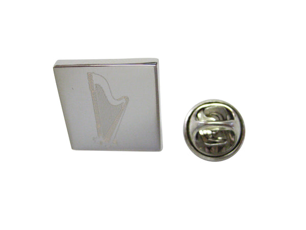 Silver Toned Etched Harp Musical Instrument Lapel Pin