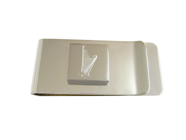 Silver Toned Etched Harp Musical Instrument Money Clip