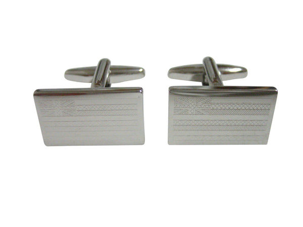 Silver Toned Etched Hawaii State Flag Cufflinks