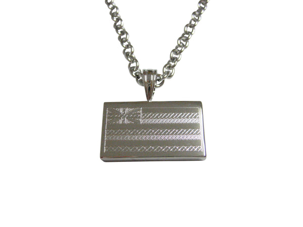 Silver Toned Etched Hawaii State Flag Pendant Necklace