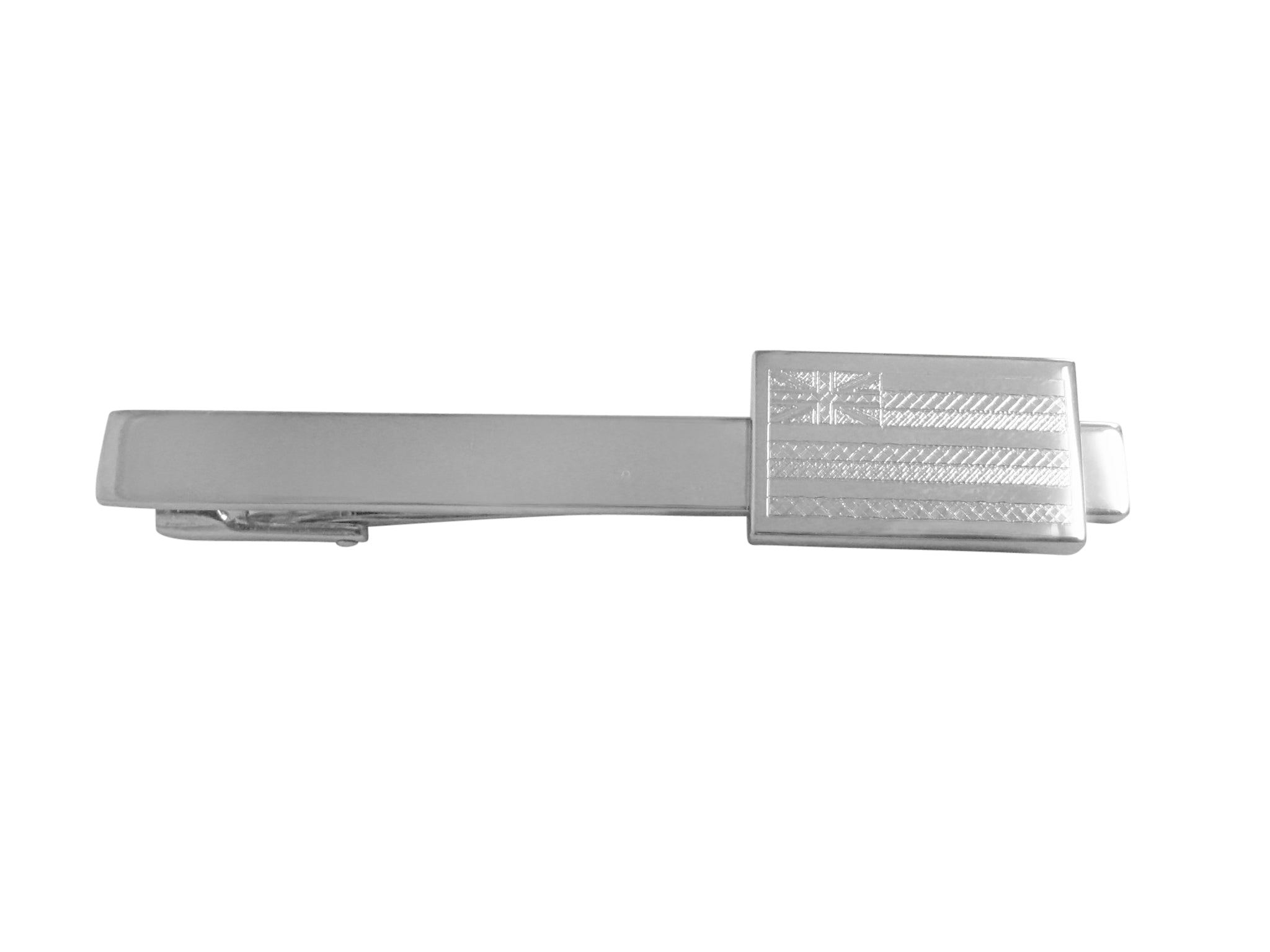 Silver Toned Etched Hawaii State Flag Square Tie Clip