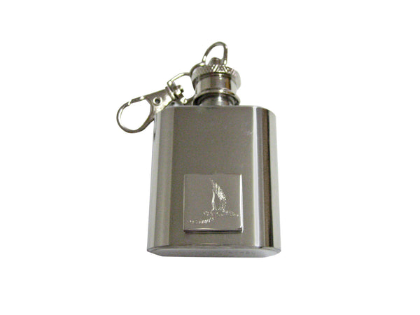 Silver Toned Etched Hawk Bird 1 Oz. Stainless Steel Key Chain Flask