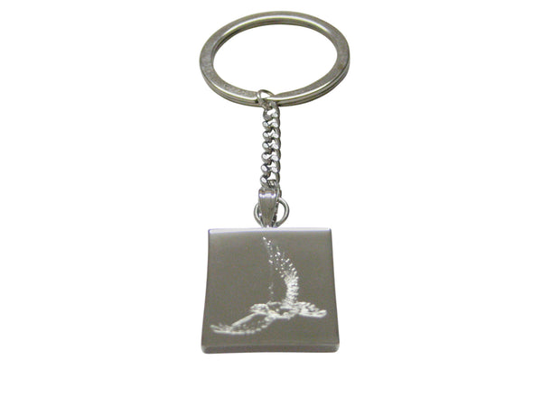Silver Toned Etched Hawk Bird Keychain