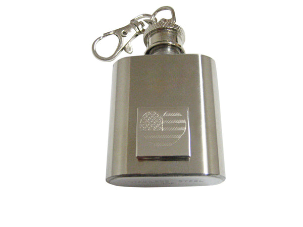 Silver Toned Etched Heart Shaped American Flag 1 Oz. Stainless Steel Key Chain Flask