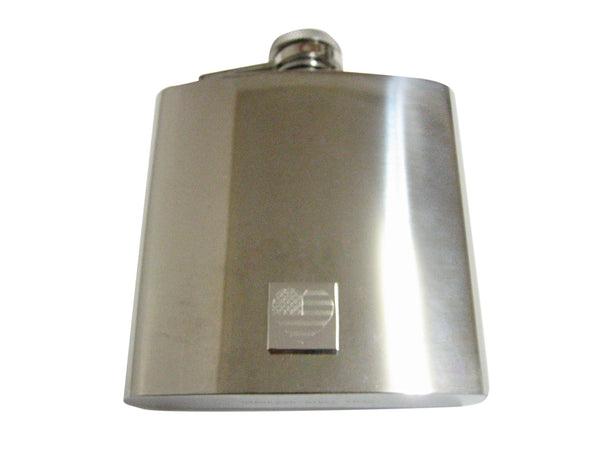 Silver Toned Etched Heart Shaped American Flag 6 Oz. Stainless Steel Flask