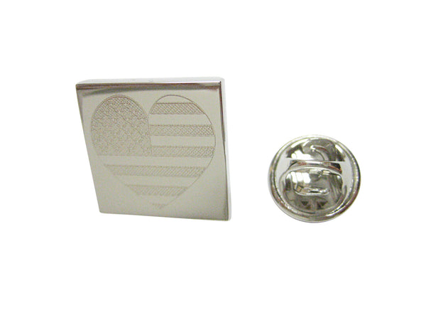 Silver Toned Etched Heart Shaped American Flag Lapel Pin