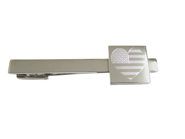 Silver Toned Etched Heart Shaped American Flag Square Tie Clip