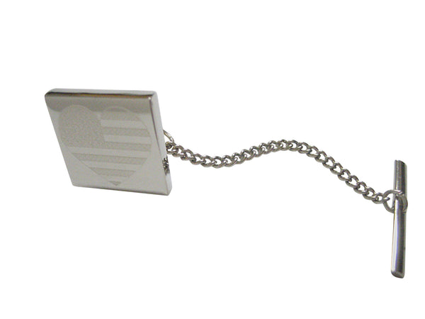 Silver Toned Etched Heart Shaped American Flag Tie Tack