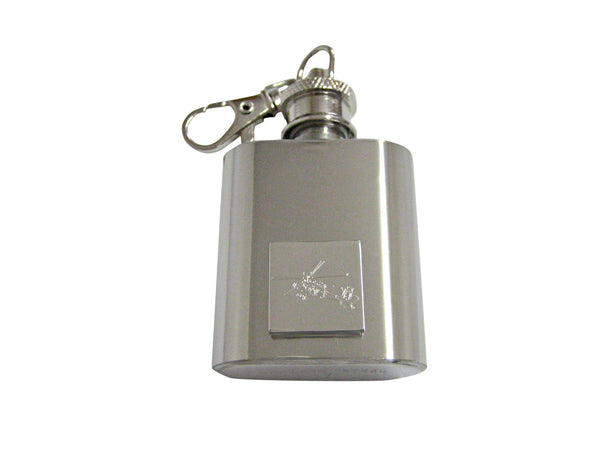 Silver Toned Etched Helicopter 1 Oz. Stainless Steel Key Chain Flask