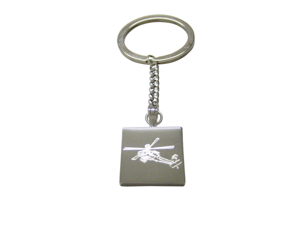 Silver Toned Etched Helicopter Keychain
