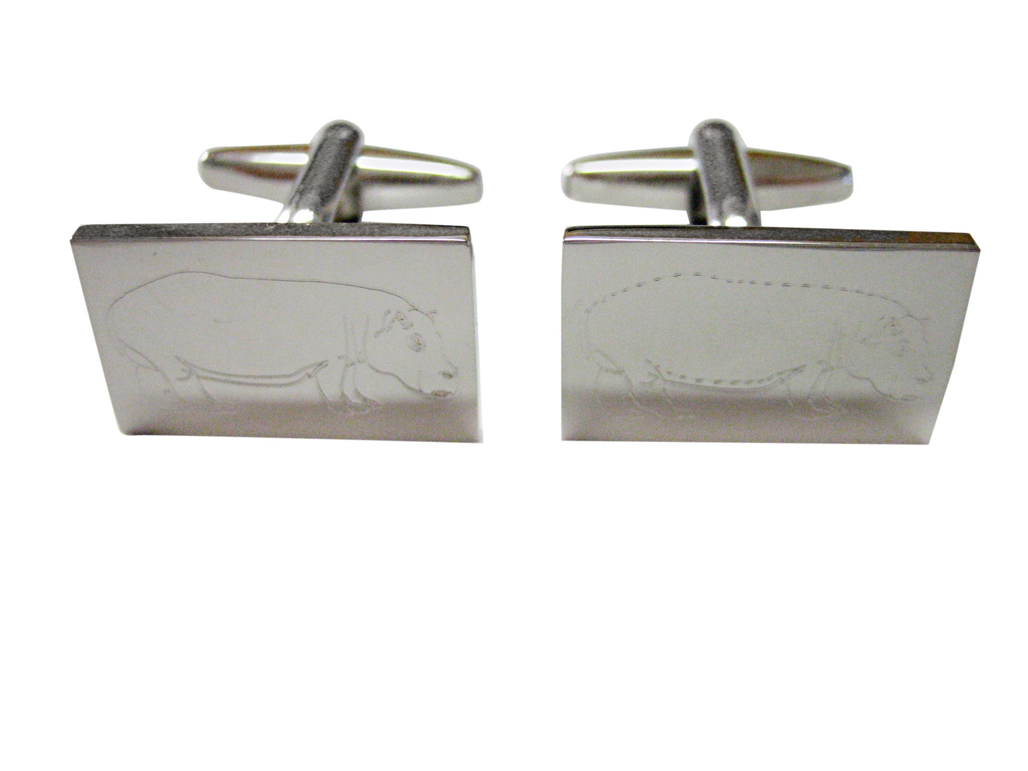 Silver Toned Etched Hippo Cufflinks