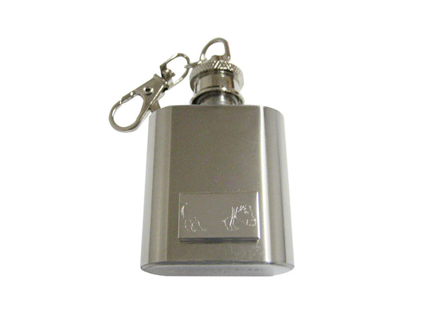 Silver Toned Etched Hippo 1 Oz. Stainless Steel Key Chain Flask
