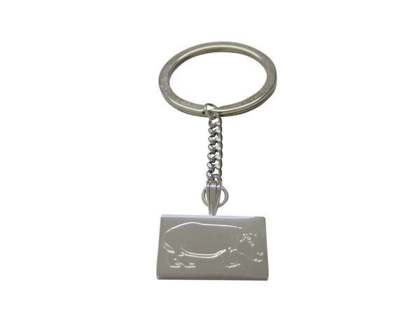 Silver Toned Etched Hippo Keychain